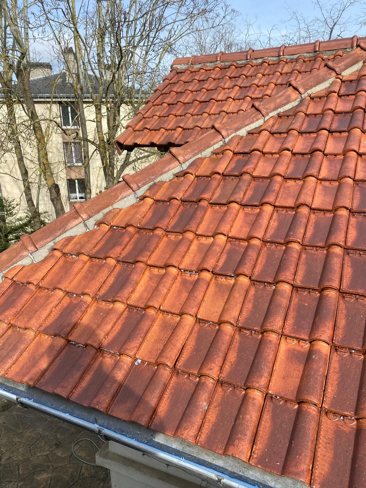 Noue entre deux pans de toiture en tuiles